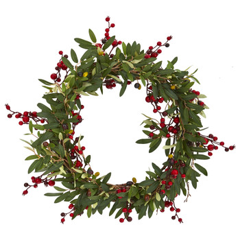 20 Olive with Berries Artificial Wreath - SKU #4399