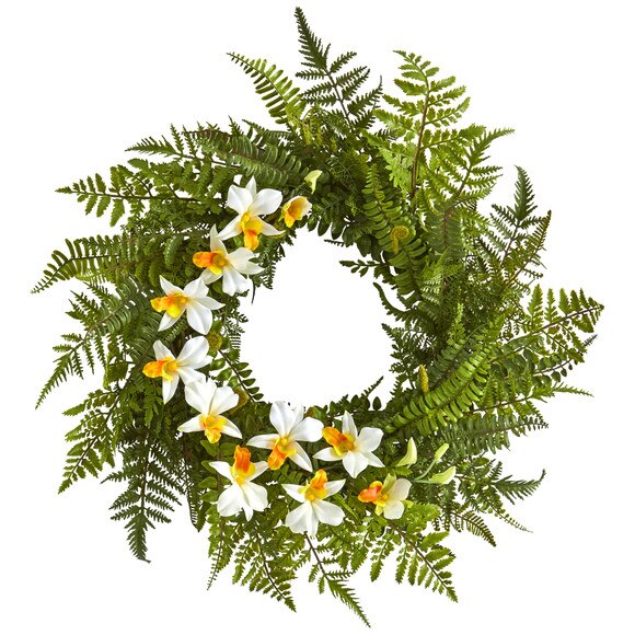24 Mixed Fern and Dendrobium Orchid Artificial Wreath - SKU #4417 - 4