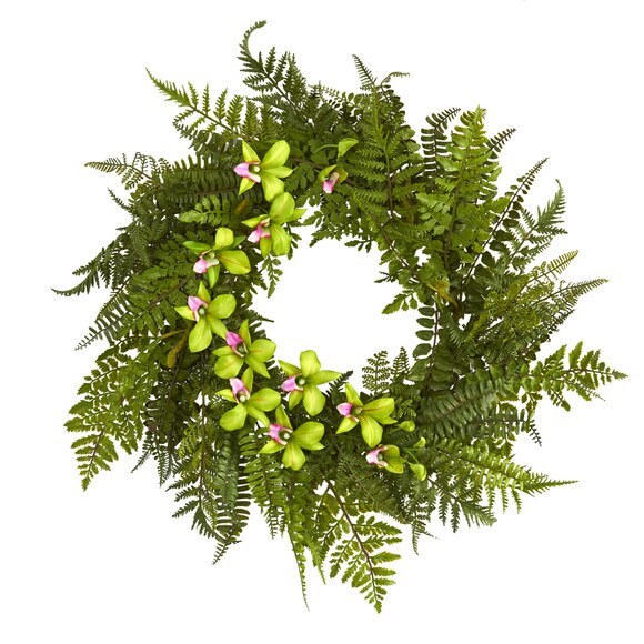24 Mixed Fern and Dendrobium Orchid Artificial Wreath - SKU #4417 - 6