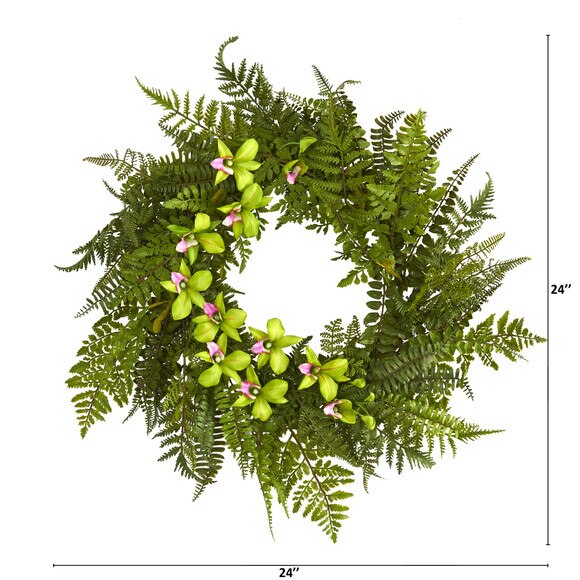 24 Mixed Fern and Dendrobium Orchid Artificial Wreath - SKU #4417 - 7