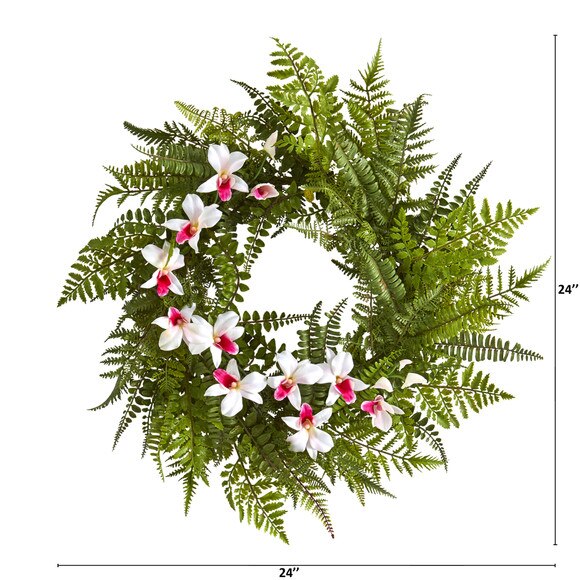 24 Mixed Fern and Dendrobium Orchid Artificial Wreath - SKU #4417 - 1