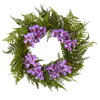 24 Mixed Fern and Phalaenopsis Orchid Artificial Wreath - SKU #4430-PP