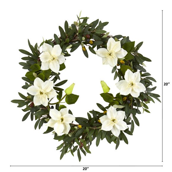 20 Olive and Anemone Artificial Wreath - SKU #4432-CR - 1