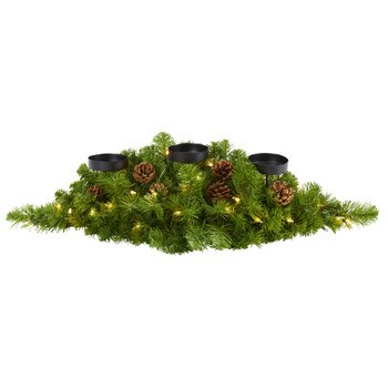 30 Christmas Artificial Pine Triple Candelabrum with 35 Clear Lights and Pine Cones - SKU #4446