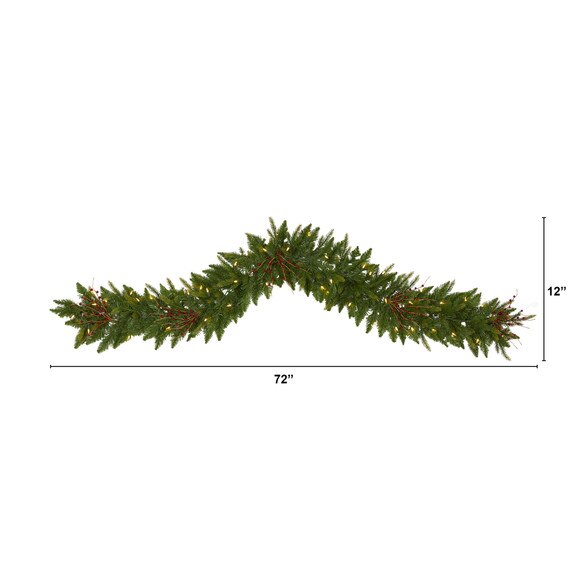 6 Christmas Pine Artificial Garland with 50 Warm White LED Lights and Berries - SKU #4466 - 1