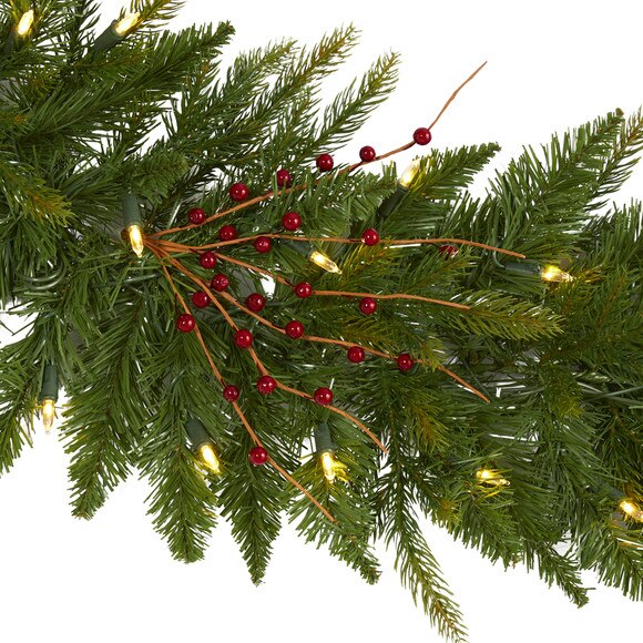 6 Christmas Pine Artificial Garland with 50 Warm White LED Lights and Berries - SKU #4466 - 2
