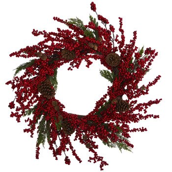 28 Cypress Artificial Wreath with Berries and Pine Cones - SKU #4480