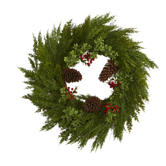 26 Cypress with Berries and Pine Cones Artificial Wreath - SKU #4485