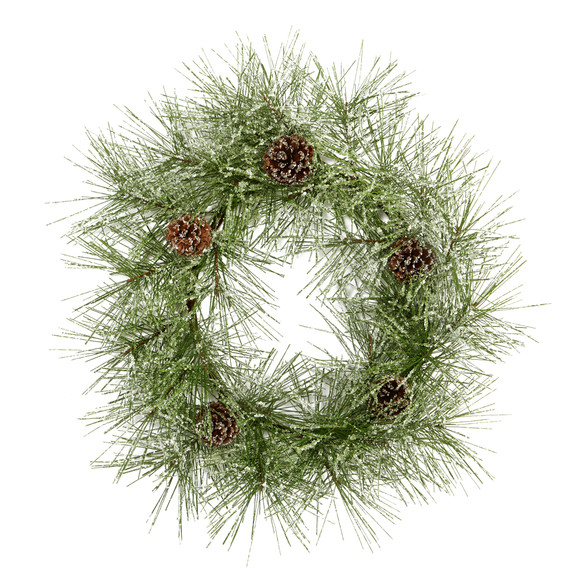 24 Iced Pine Artificial Wreath with Pine Cones - SKU #4493