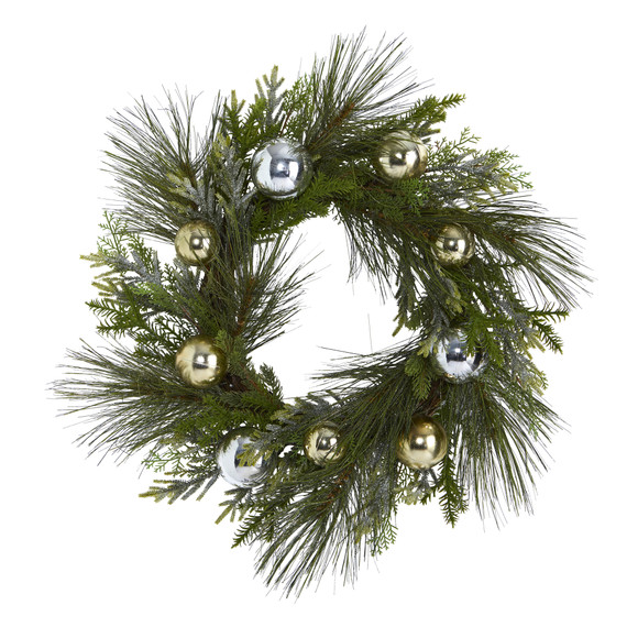26 Sparkling Pine Artificial Wreath with Decorative Ornaments - SKU #4619