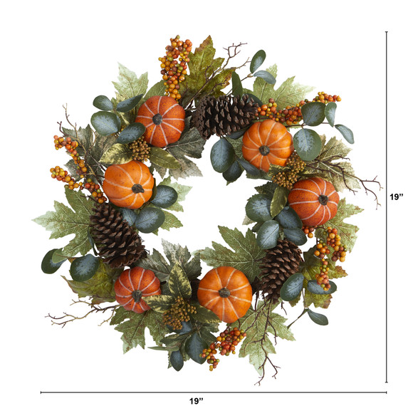 24 Pumpkins Pine Cones and Berries Fall Artificial Wreath - SKU #4701 - 1