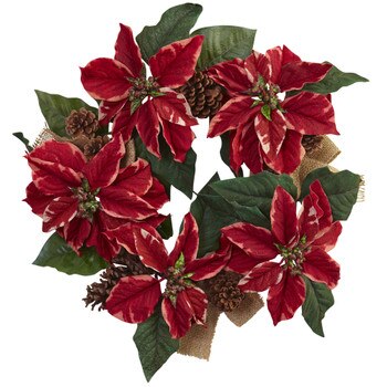22 Poinsettia Pine Cone Burlap Wreath - SKU #4871