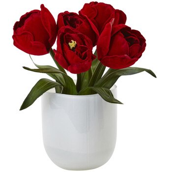 Tulips w/White Glass Vase - SKU #4880-RD