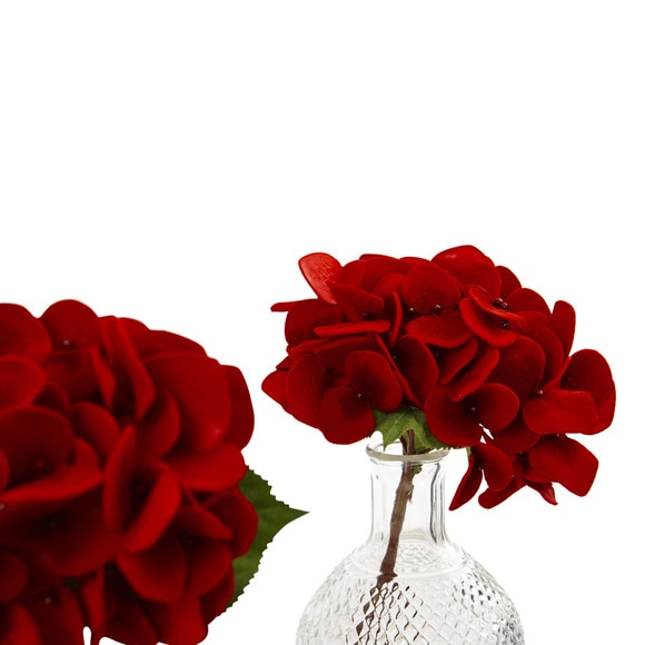 Red Hydrangea w/Glass Vase Set of 3 - SKU #4895-S3 - 2