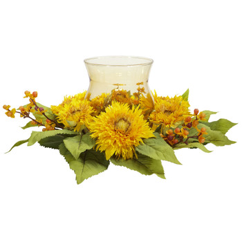 Golden Sunflower Candelabrum Silk Flower Arrangement - SKU #4905