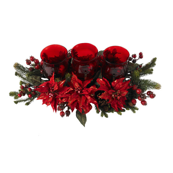 Poinsettia Berry Triple Candelabrum - SKU #4914 - 1