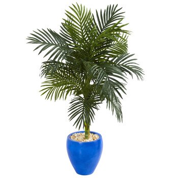 4.5 Golden Cane Artificial Palm Tree in Blue Oval Planter - SKU #5606