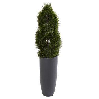 4.5 Double Pond Cypress Spiral Artificial Tree in Cylinder Planter UV Resistant Indoor/Outdoor - SKU #5619