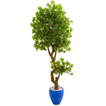 6 Jingo Artificial Tree in Blue Planter UV Resistant Indoor/Outdoor - SKU #5681