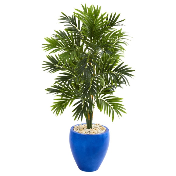 4 Areca Palm Artificial Tree in Glazed Blue Planter - SKU #5685