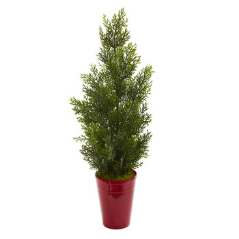 27 Mini Cedar Artificial Pine Tree in Decorative Planter Indoor/Outdoor - SKU #5694