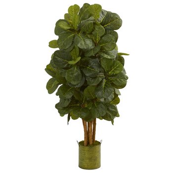 4.5 Fiddle Leaf Artificial Tree in Green Tin Planter - SKU #5717