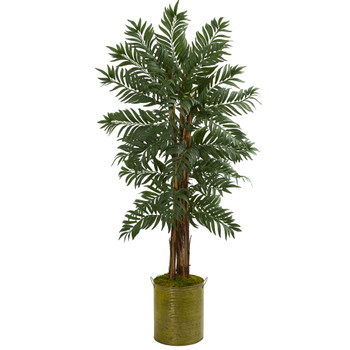 5 Parlor Palm Artificial Tree in Green Tin Planter - SKU #5732