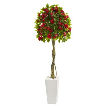 6 Bougainvillea Artificial Tree in White Tower Planter - SKU #5746
