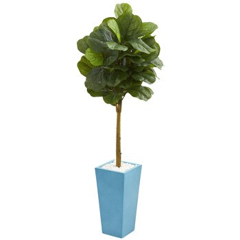 4 Fiddle Leaf Artificial Tree in Turquoise Planter Real Touch - SKU #5754