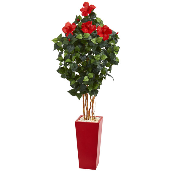 5.5 Hibiscus Artificial Tree in Red Tower Planter - SKU #5781