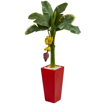 4 Banana Artificial Tree in Red Tower Planter - SKU #5785