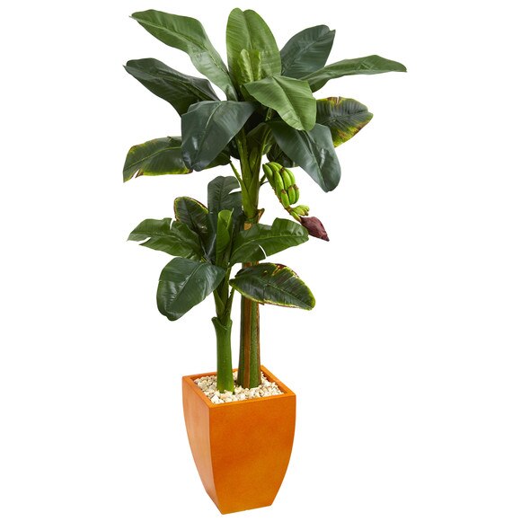 5.5 Double Stalk Banana Artificial Tree in Orange Planter - SKU #5794