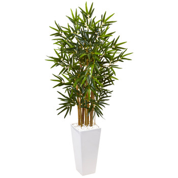 4 Bamboo Tree in White Tower Planter - SKU #5820