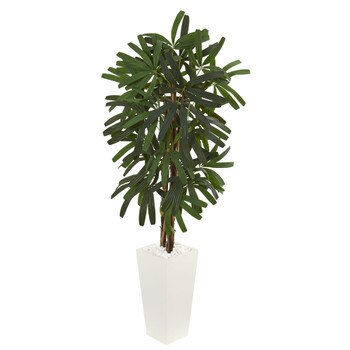 5.5 Raphis Palm Artificial Tree in White Tower Planter - SKU #5867