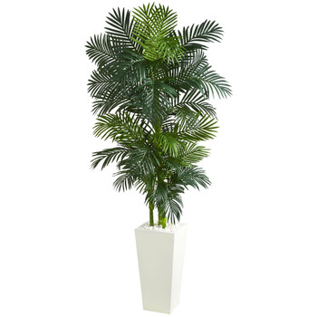 Golden Cane Palm Artificial Tree in White Tower Planter - SKU #5877