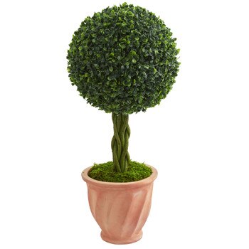 2 Boxwood Ball Topiary Artificial Tree in Terracotta Planter UV Resistant Indoor/Outdoor - SKU #5881