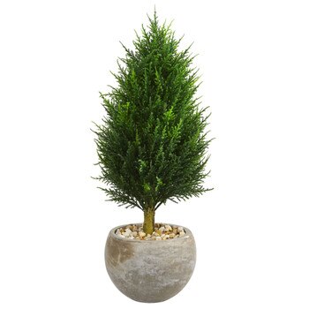 3 Cypress Cone Artificial Tree in Sand Colored Bowl UV Resistant Indoor/Outdoor - SKU #5892