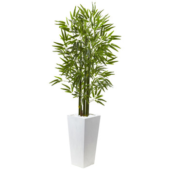Bamboo Tree with White Planter UV Resistant Indoor/Outdoor - SKU #5953