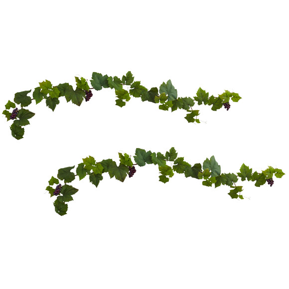 6 Grape Leaf Deluxe Garland w/Grapes Set of 2 - SKU #6157-S2