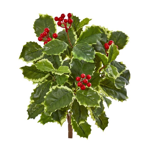 14 Variegated Holly Leaf Bush Artificial Plant Set of 12 Real Touch - SKU #6189-S12