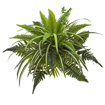 22 Mixed Greens and Fern Artificial Bush Plant Set of 3 - SKU #6208-S3