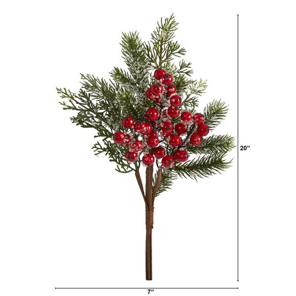 20 Iced Pine and Berries Artificial Plant Set of 4 - SKU #6285-S4 - 1