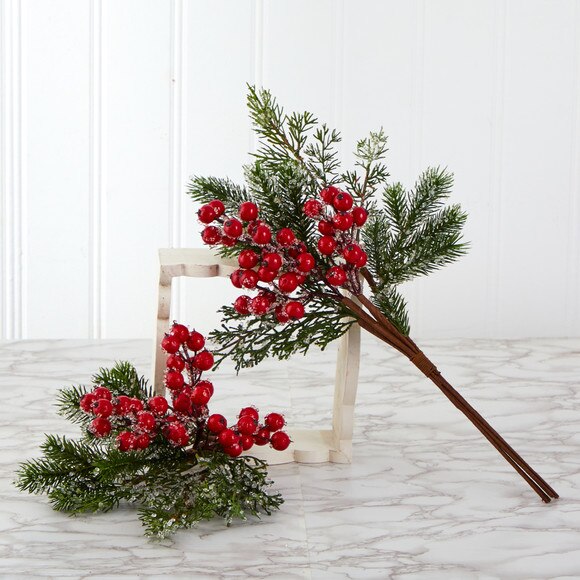 20 Iced Pine and Berries Artificial Plant Set of 4 - SKU #6285-S4 - 2