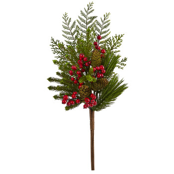 26 Mixed Pine Pinecone and Berry Artificial Plant Set of 3 - SKU #6287-S3