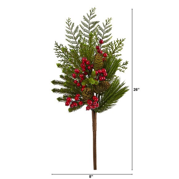 26 Mixed Pine Pinecone and Berry Artificial Plant Set of 3 - SKU #6287-S3 - 1