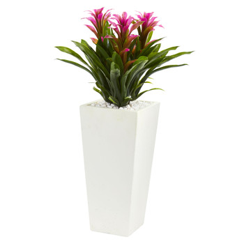 Triple Bromeliad Artificial Plant in White Tower Planter - SKU #6372-PP