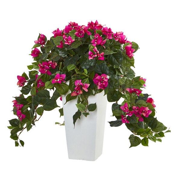 Bougainvillea Artificial Plant in White Tower Planter - SKU #6373-BU