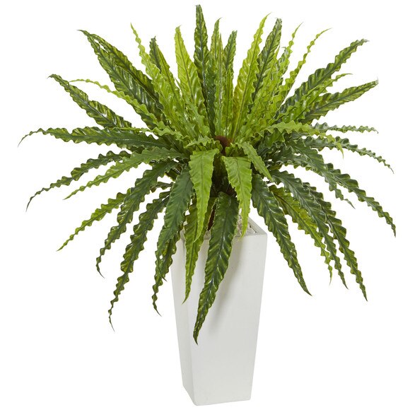 Rippled Birdsnest Artificial Plant on White Tower Planter - SKU #6385