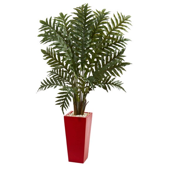4.5 Evergreen Artificial Plant in Red Tower Vase - SKU #6425
