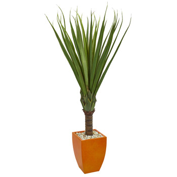 5.5 Spiky Agave Artificial Plant in Orange Planter - SKU #6441